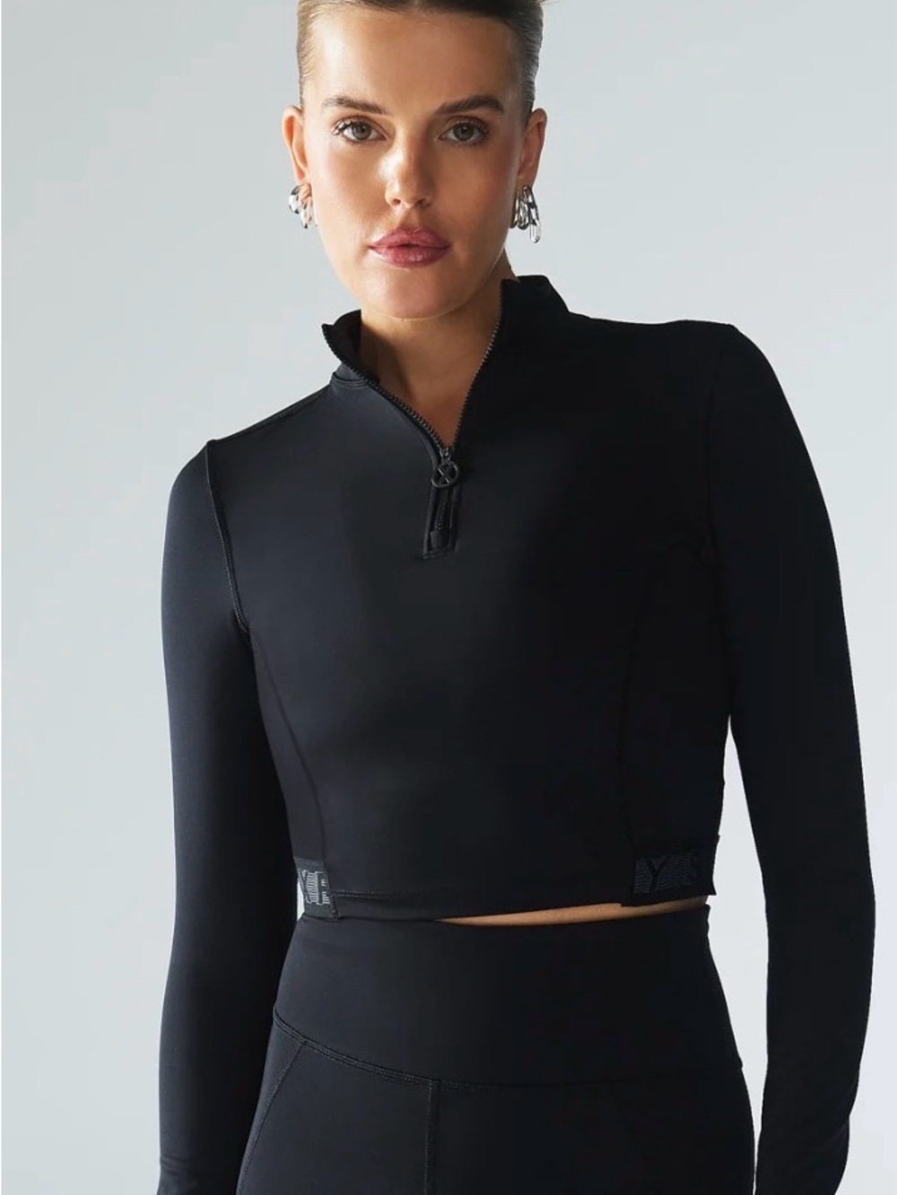Savage X Fenty Black Long-Sleeve Zip Crop Top